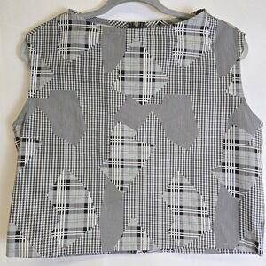 Bryn Walker Geometric Patchwork Sleeveless Boxy Crop Top, Black & White, Small
